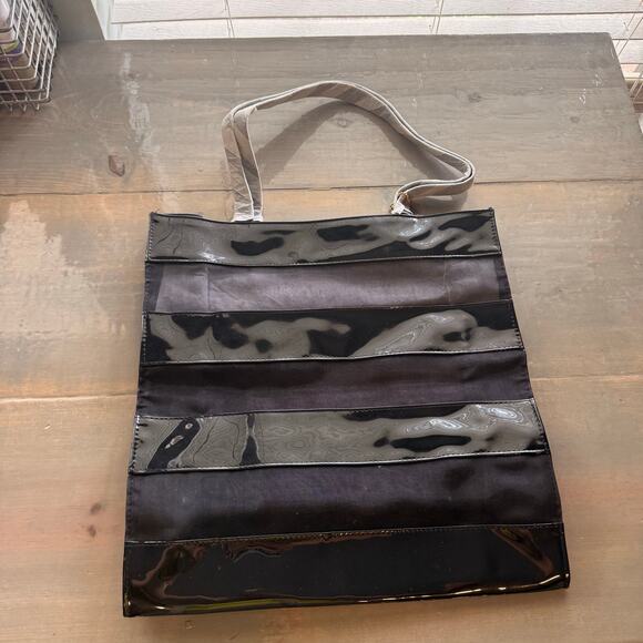 Elizabeth Arden Black Patent Leather Sheer Striped Vintage Tote NWOT - Picture 1 of 8